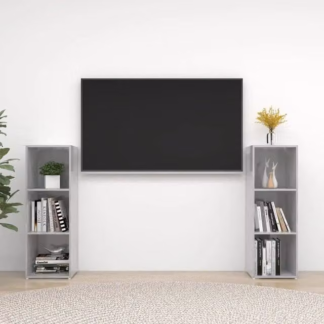 Set di 2 mobili TV vidaXL in legno multistrato grigio cemento, L 107 cm x P 35 cm x H 37 cm – 1