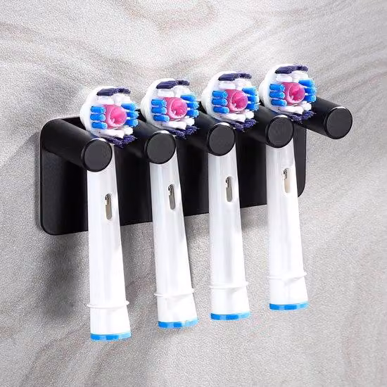 Portaspazzolini elettrici in acciaio inossidabile per 4 testine elettriche; supporti da bagno a parete, colore nero