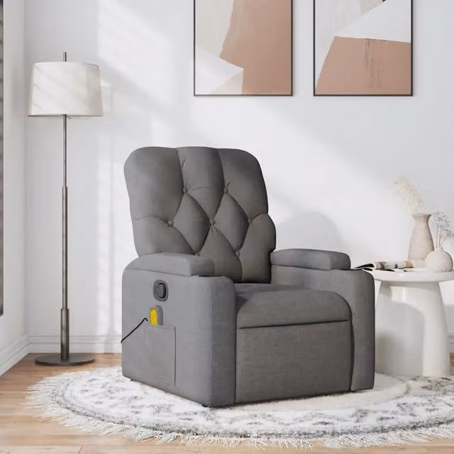 Poltrona Relax Reclinabile vidaXL in Tessuto Grigio con Braccioli e Struttura in Metallo e Legno