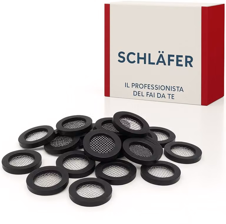 Schläfer 184414 | Guarnizioni Idrauliche Universali da 1/2 con inserto rete inox anticalcare, Rondelle in Gomma per Doccino, Soffione e Doccetta, Altezza 3mm, Bagno Box Doccia, Vasca- Conf. 10 Pezzi