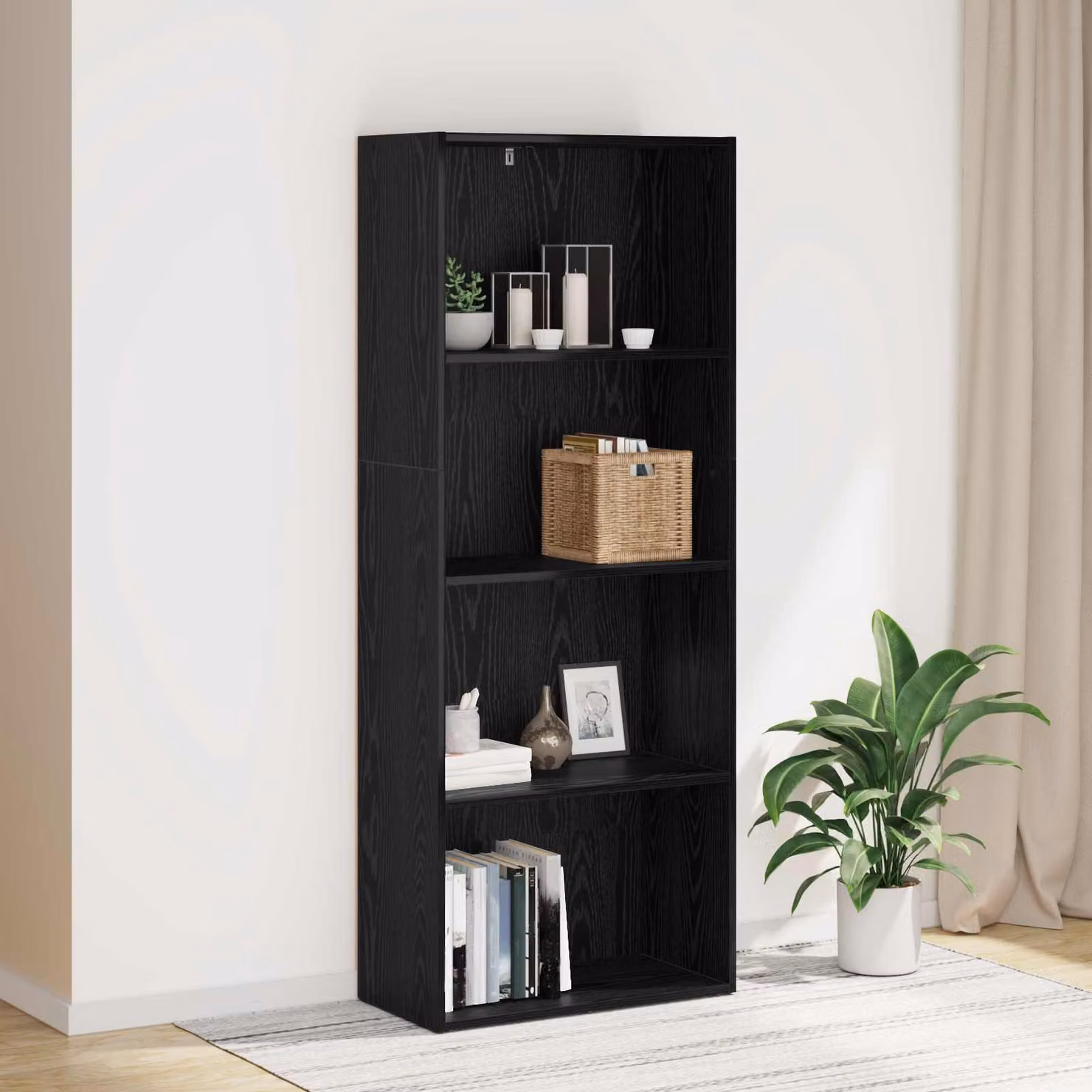 Scaffale autoportante vidaXL in legno MDF nero opaco L: 60 cm, P: 30 cm, H: 151,5 cm