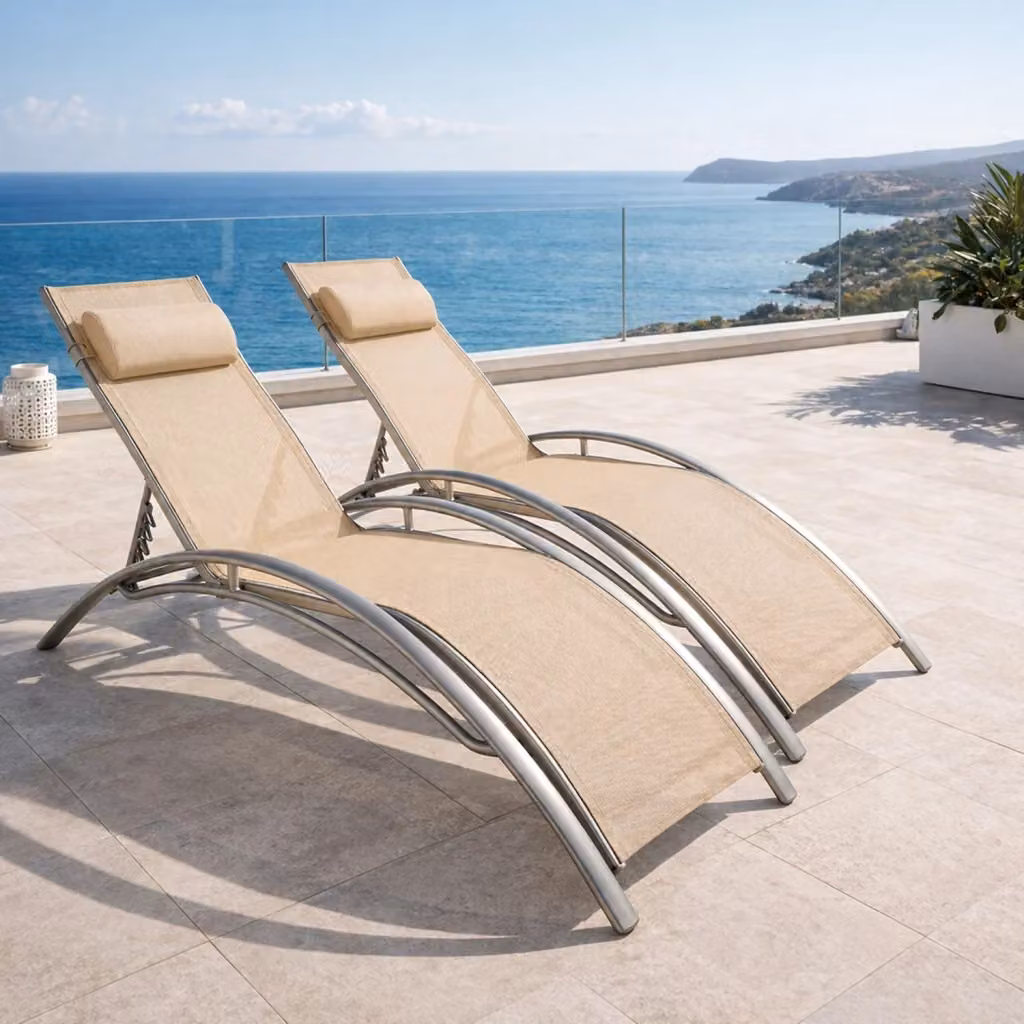 Set di 2 lettini relax reclinabili Arreditaly in textilene beige per giardino e piscina L/P/H: 158 x 59 x 81.5 cm – 2