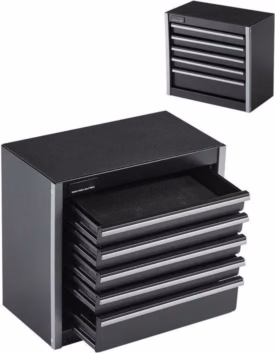 Porta utensili metallico - 8,6 pollici, portatile, capacità per 5 utensili, realizzato in acciaio resistente, interno in EVA, piedini in PP, apertura con cuscinetti a sfera, rivestimento in polvere, colore nero