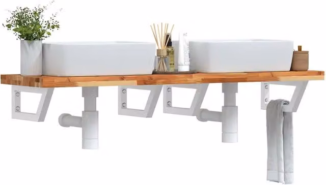 Ripiano a parete per lavabo vidaXL in legno di acacia oliato e metallo bianco