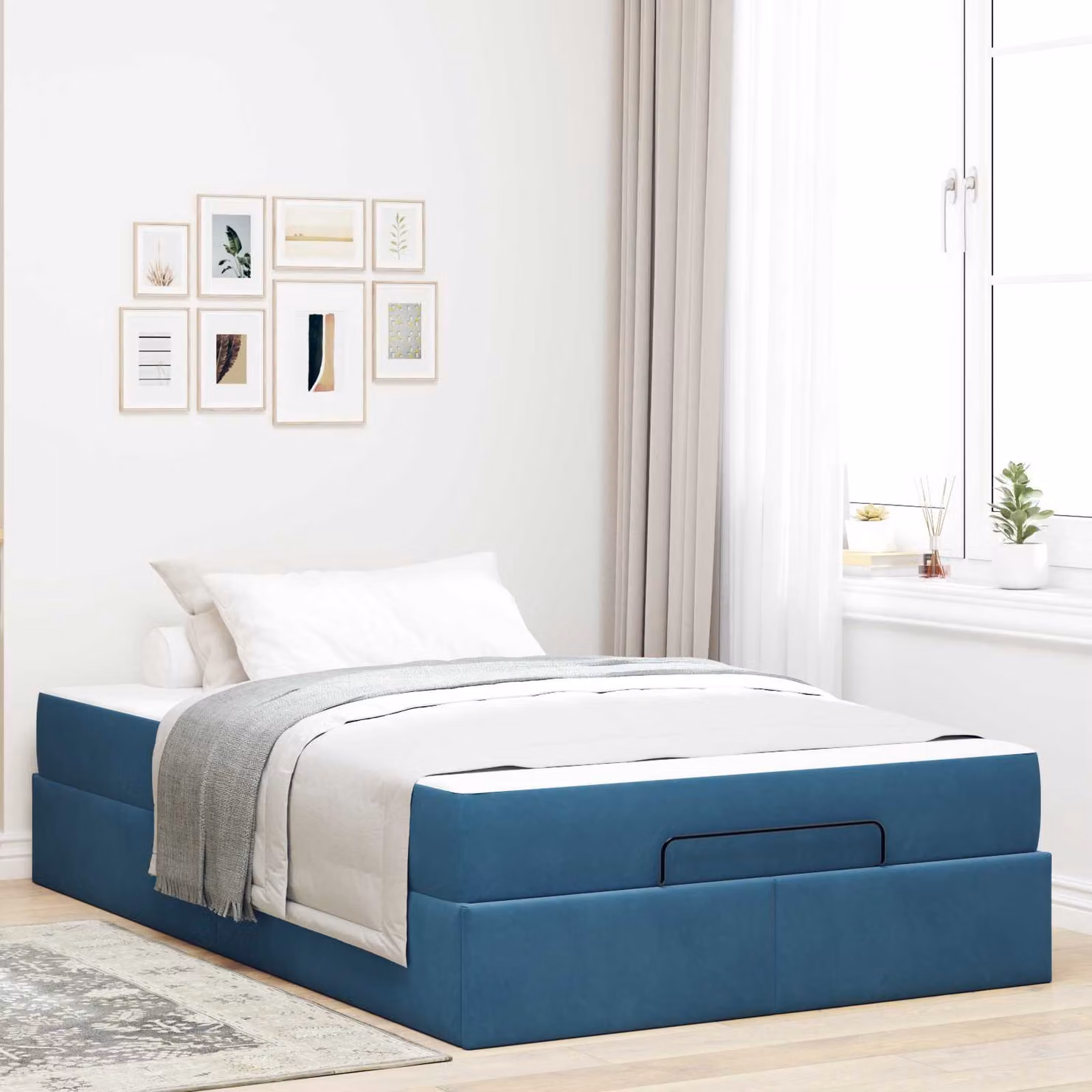 Set letto vidaXL con struttura in velluto blu e 2 materassi in schiuma, L 120 x P 200 cm
