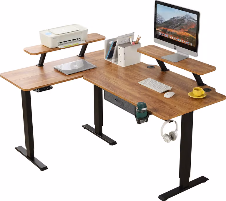 160cm Scrivania elettrica Scrivania elettrica regolabile in altezza Scrivania ad angolo Scrivania in piedi a forma di scrivania per ufficio con supporto per monitor e cassetto