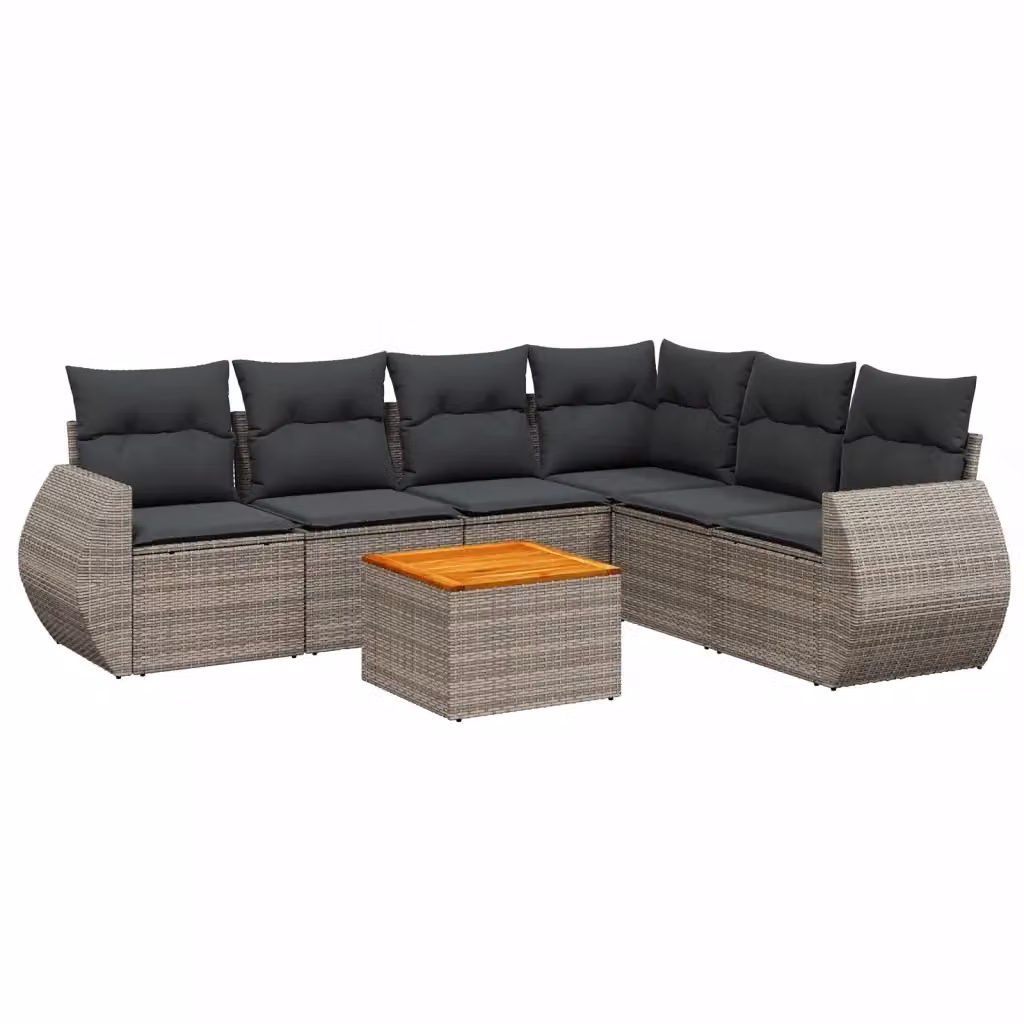 Set di divani da giardino vidaXL in polyrattan grigio con cuscini, tavolo e sedute a forma di L per esterno – 2