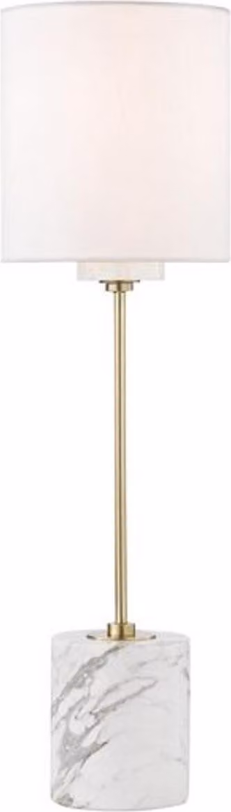 Casa Padrino lampada da tavolo in ottone antico / bianco Ø 15,9 x H. 55,9 cm - Lampada da tavolo moderna rotonda con paralume in seta artificiale e base in marmo