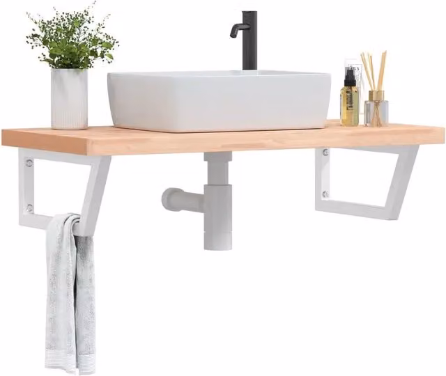 Ripiano a parete per lavabo vidaXL in acciaio e legno di faggio bianco