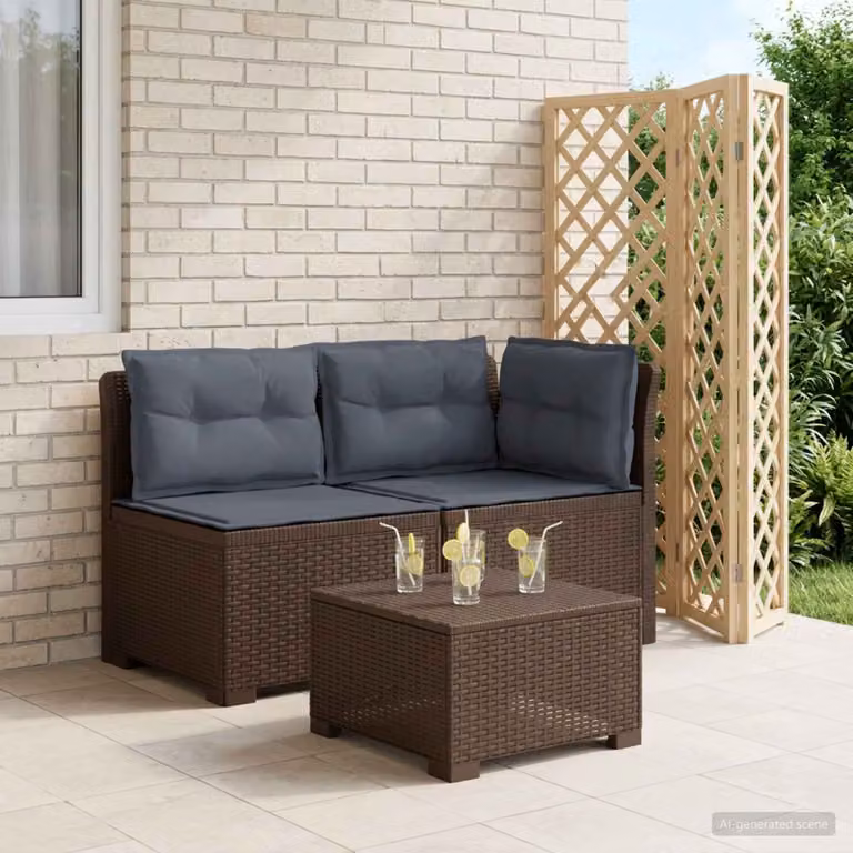 vidaXL Divano da Giardino a 2 Posti in Rattan con Cuscini Imbottiti, Resistente ai Raggi UV, Colore Marrone e Grigio