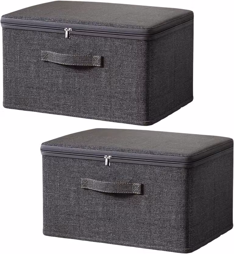 Scatole portaoggetti in tessuto con coperchio, 2 pezzi, 38 x 25 x 16 cm, con cerniera e maniglia
