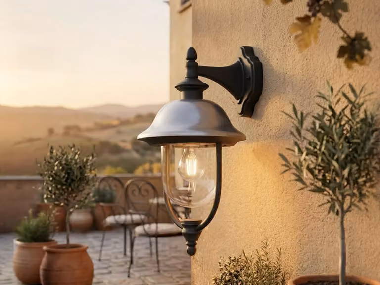 Lampada da esterno a LED in stile rustico, grande lanterna da parete sospesa nero-argento