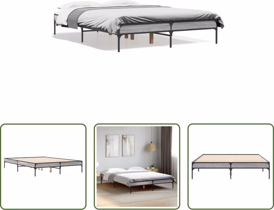 The Living Store Struttura letto grigio Sonoma 120x200 cm in legno e metallo