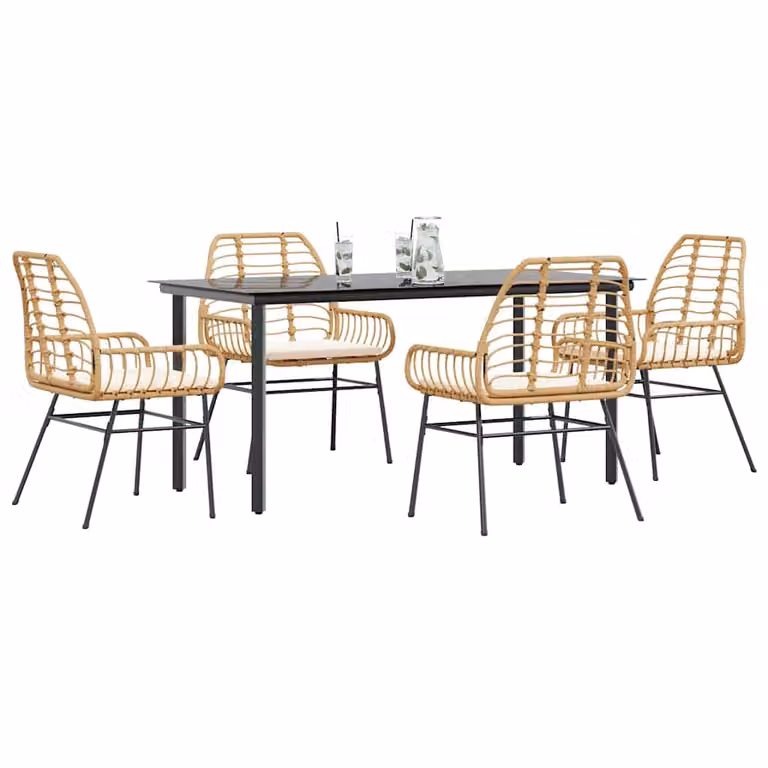 Set da pranzo da giardino vidaXL in polyrattan con tavolo in vetro e 5 pezzi con cuscini