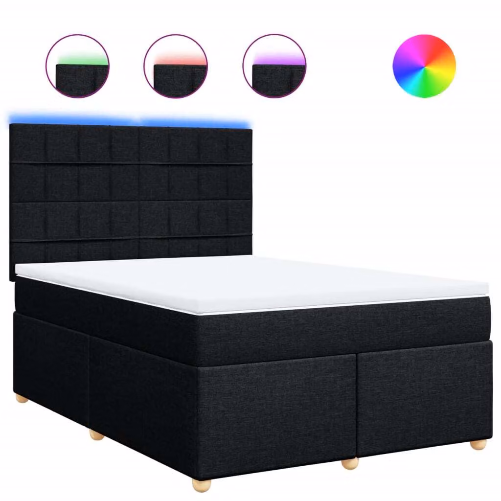 Giroletto a Molle con Materasso Nero 160x200 cm in Tessuto