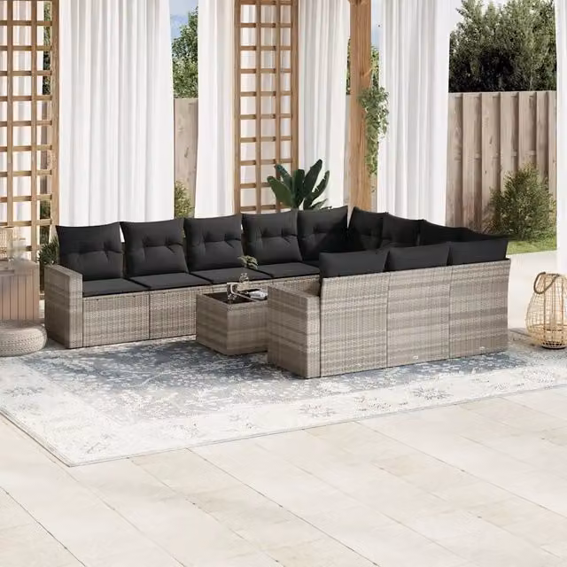 Set Divani da Giardino 11 pz con Cuscini in Polyrattan Grigio 3219492