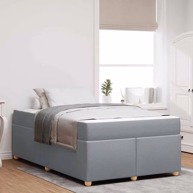 Struttura letto moderna vidaXL in tessuto e legno, Grigio e Nero, L/P/H: 120 x 190 x 66 cm – 1