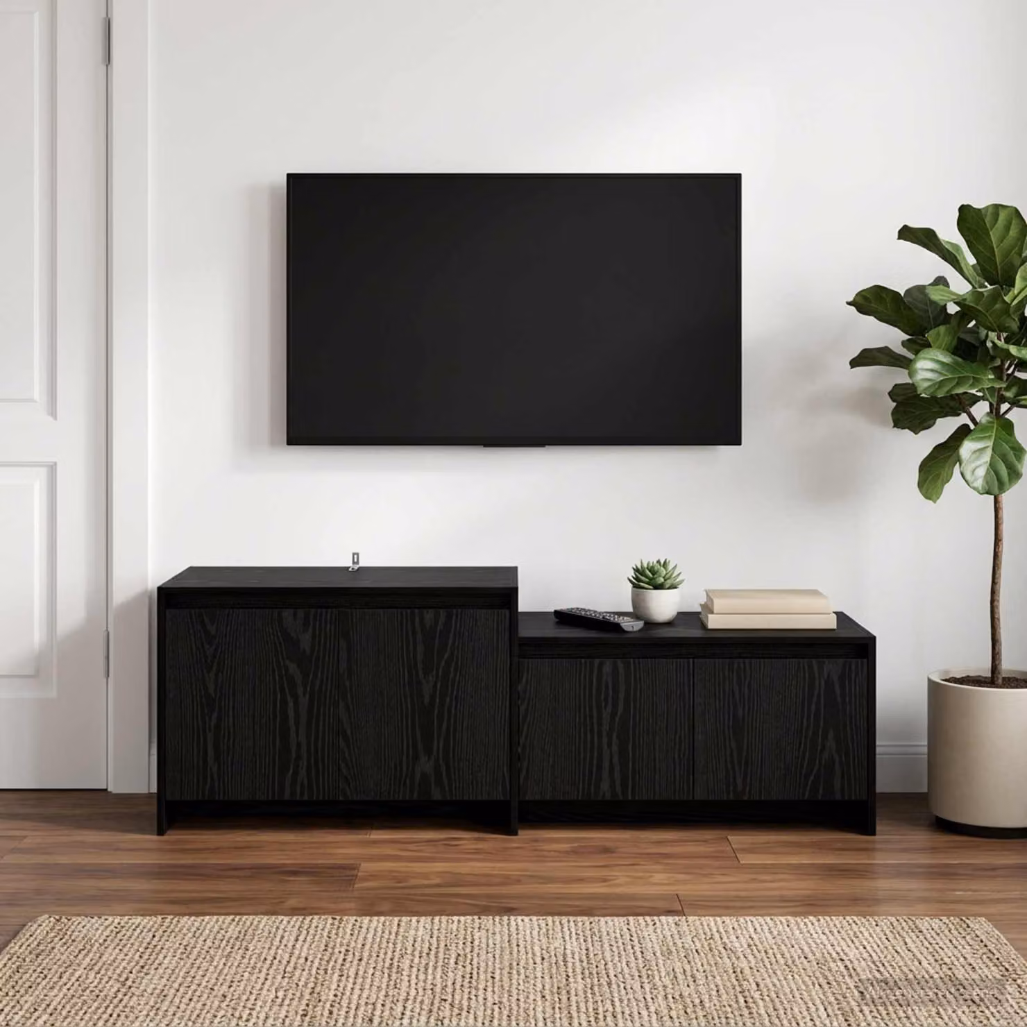 Mobile TV vidaXL moderno in legno ingegnerizzato color rovere nero L/P/H: 147 x 35 x 50 cm