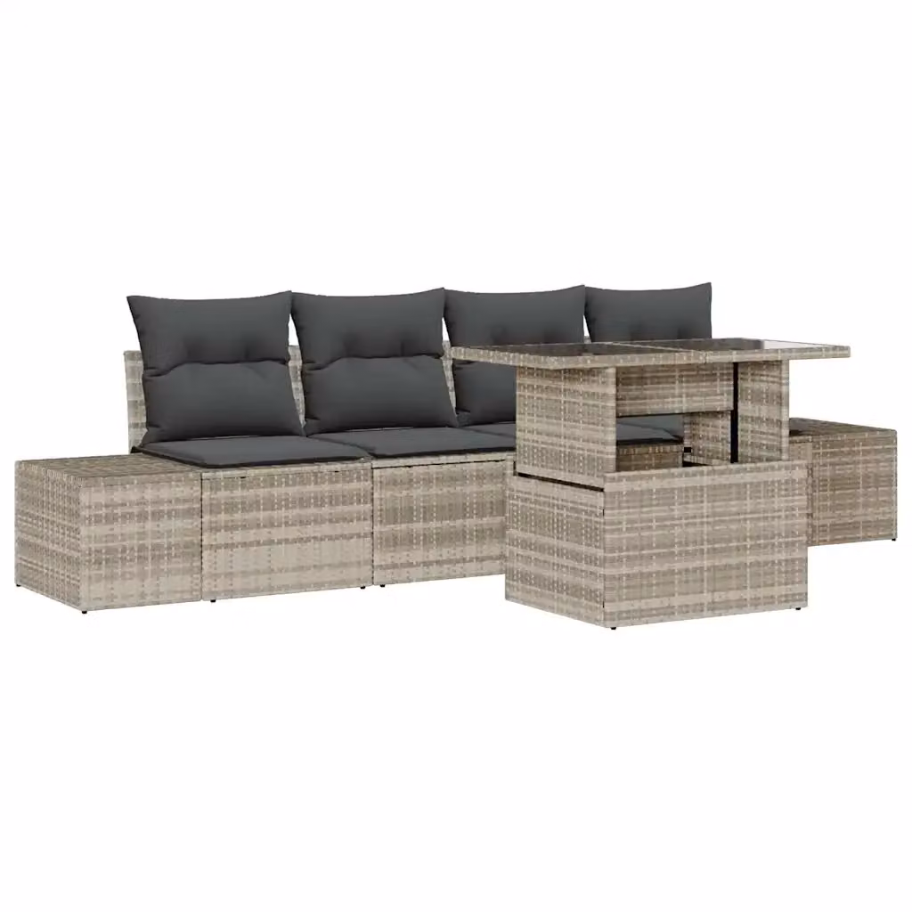 Set di divani da giardino vidaXL a forma di L in rattan grigio con cuscini e tavolino da esterno – 2