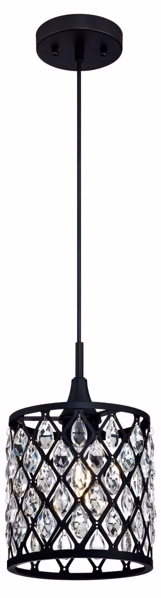 Pendente a luce singola Waltz nero con cristalli