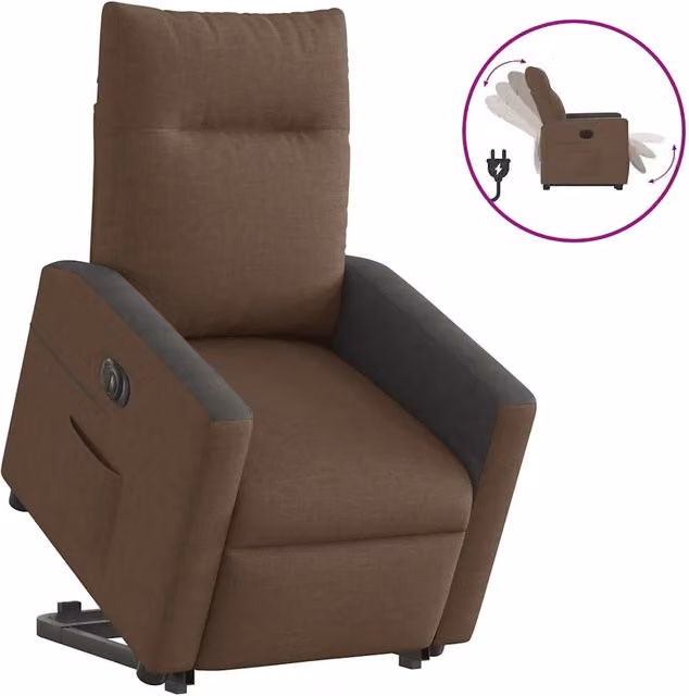 Poltrona | Sedia Relax Alzapersona Reclinabile Elettrica Marrone Tessuto
