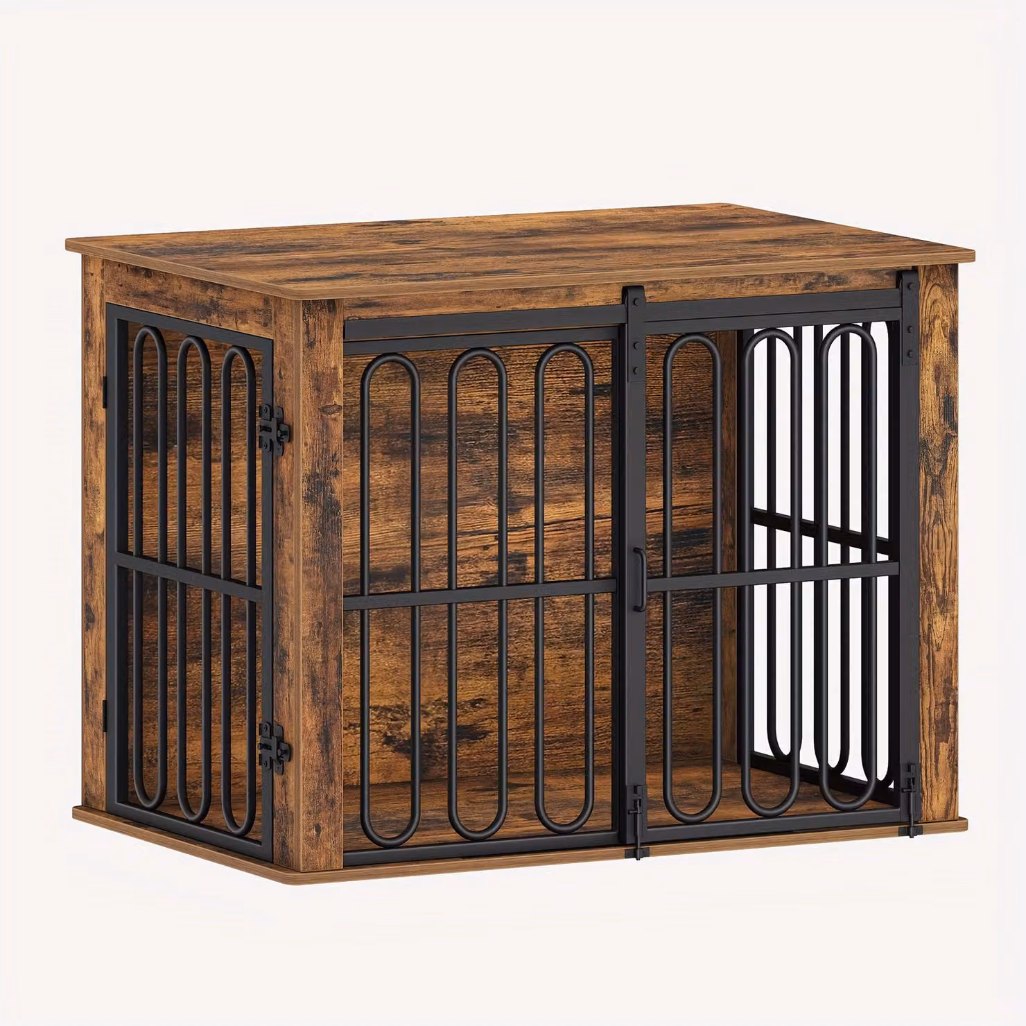 Gabbia per cani - Trasportino per cani - Cuccia per cani - Box per cani - Casa per cani - Con doppia porta, inclusa una porta scorrevole - Realizzata in legno e metallo