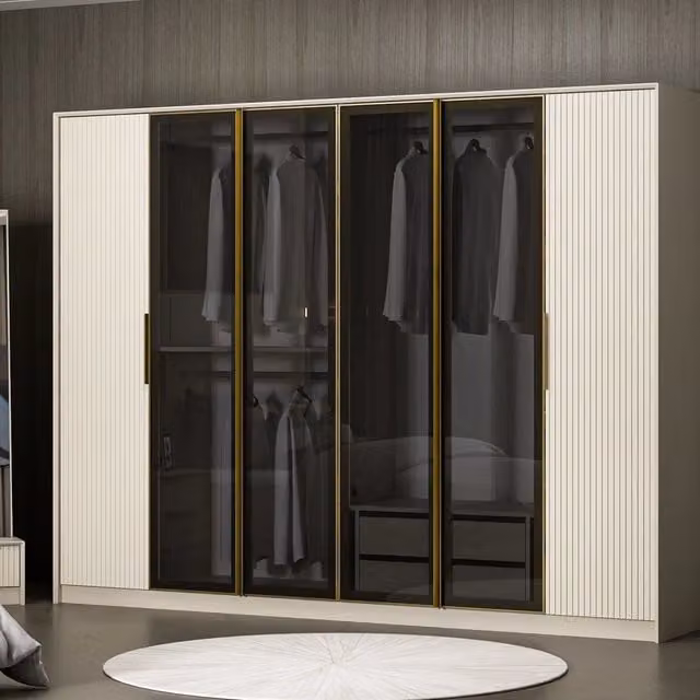 Armadio da camera da letto moderno DMORA con ante a battente, bianco e nero, L: 274 cm, H: 210 cm