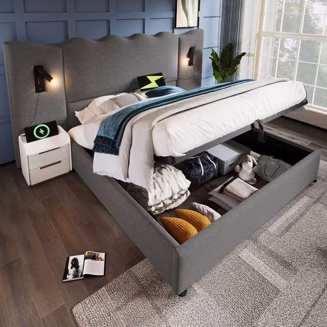 letto imbottito lino grigio 180x200 cm