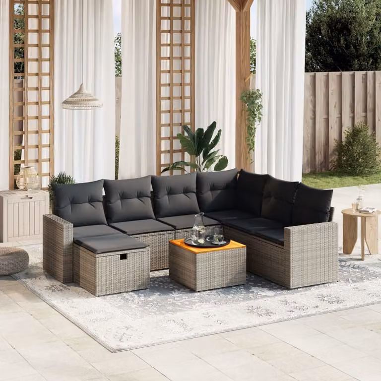 Set Divano da Giardino 8 pz vidaXL in Polyrattan Grigio con Cuscini e Tavolino