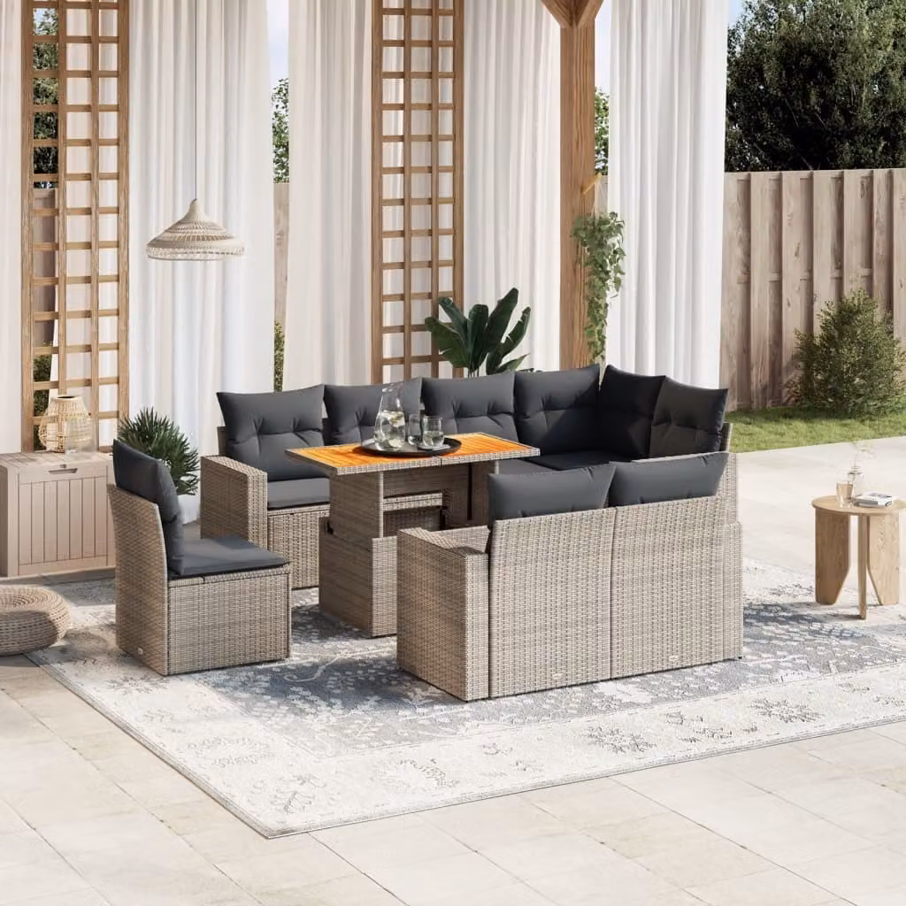 Maison Exclusive - Set Divano da Giardino 9 pz con Cuscini Grigio in Polyrattan