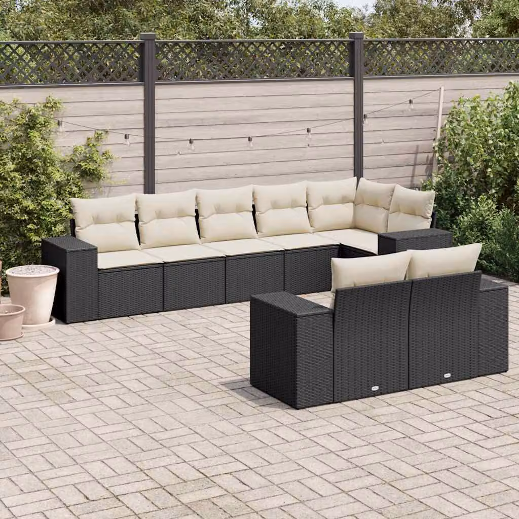 vidaXL Set Divani da Giardino a L con Cuscini 8 pz in Polyrattan Nero – 1