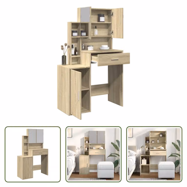 The Living Store Comodino con mobile rovere Sonoma 80x35x132 cm