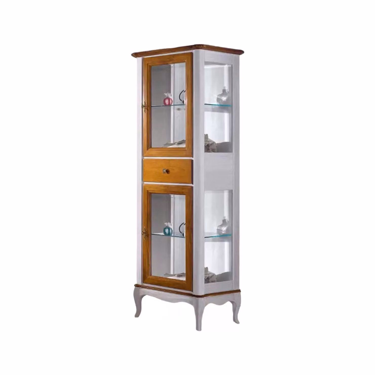 Vetrina classica provenzale in legno con ante in vetro e cassetto Mobili 2G L/P/H: 61 x 42 x 180 cm – 2