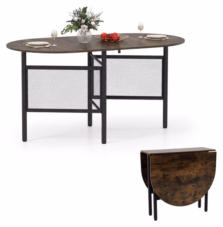 COSTWAY Tavolo da pranzo pieghevole, tavolo da cucina per 6-8 persone, tavolo pieghevole salvaspazio, tavolo da pranzo ovale per sala da pranzo, 150x80x76 cm (marrone+nero)