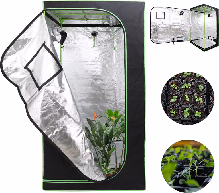 Tenda da coltivazione indoor Ikodm, con cerniera, aperture per cavi e rivestimento interno riflettente, dimensioni 100x100x200 cm