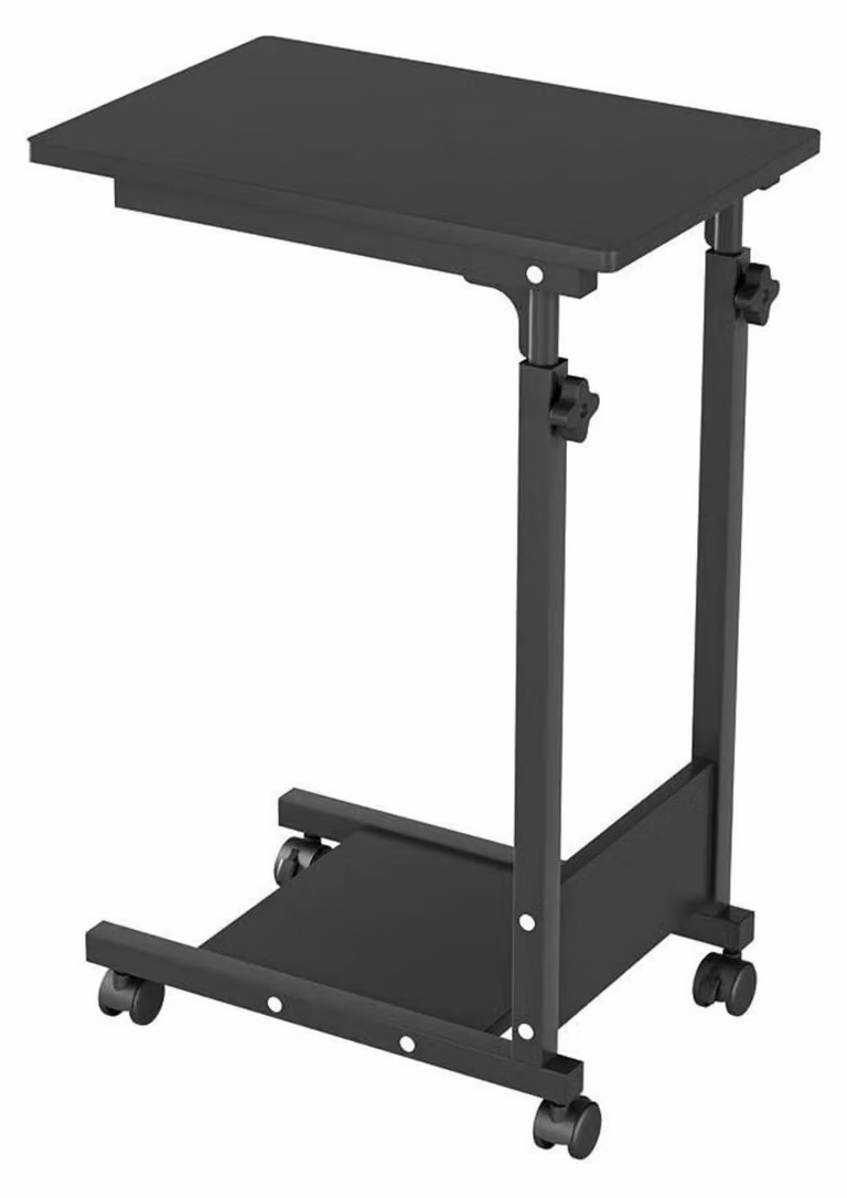 Scrivania per computer a forma di "Z" con rotelle e freno, dimensioni 56,5 x 37 x 95 cm, colore nero
