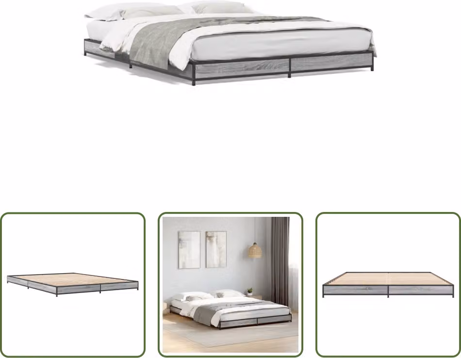 The Living Store Struttura letto grigio Sonoma 120x200 cm in legno e metallo
