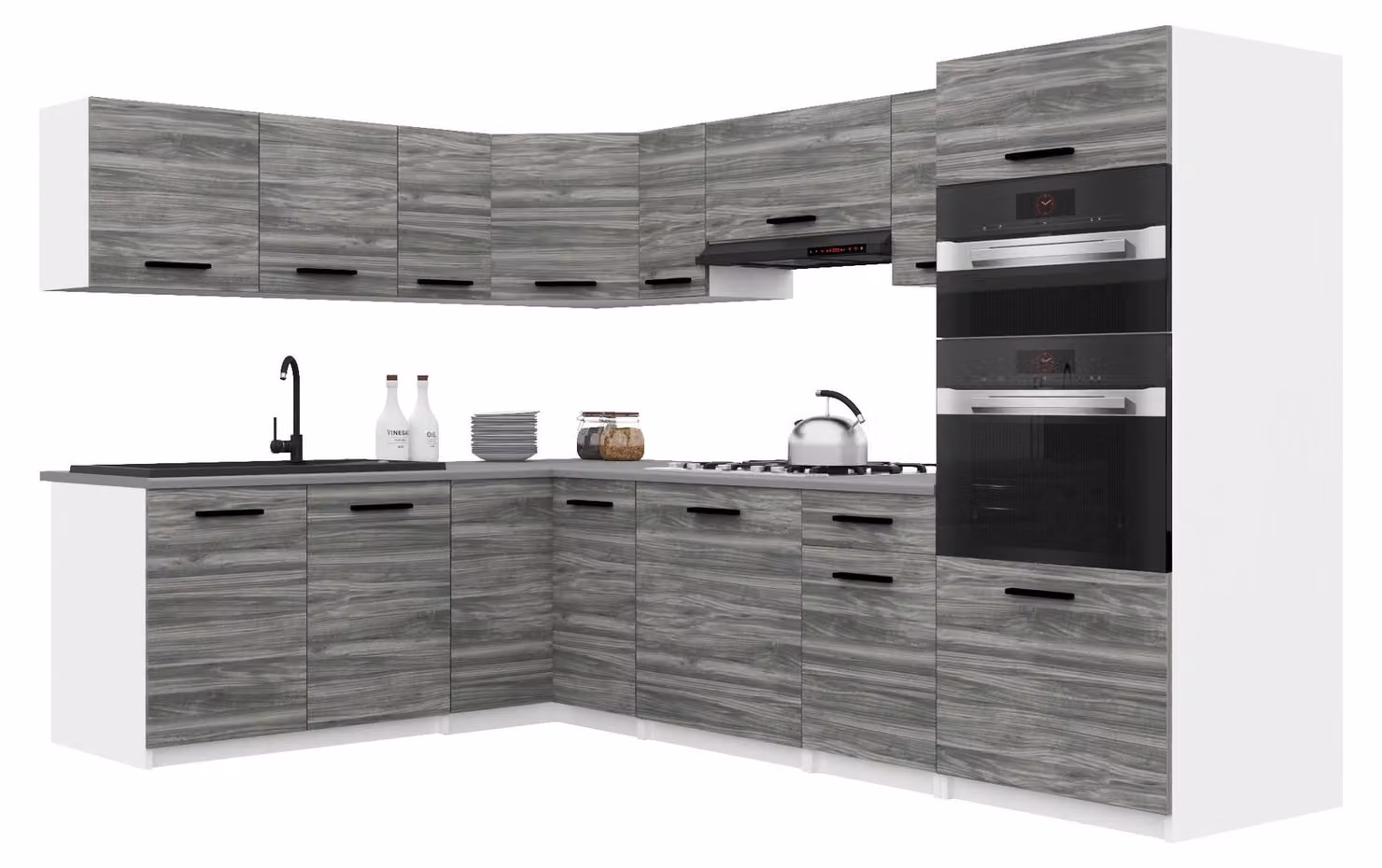 Belini - Angolo cottura moderno ITALIA 8 - Mobili da cucina 420 cm Grigio Glamour - Cucina componibile con pensili, mobili base e piani di lavoro
