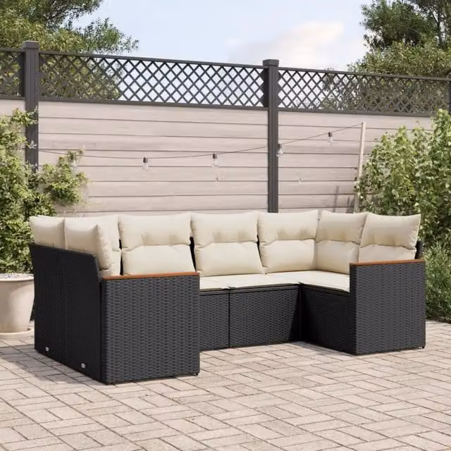 Set Divano da Giardino a L vidaXL in Polyrattan Nero con 6 Cuscini Imbottiti e Coperture Rimovibili – 1