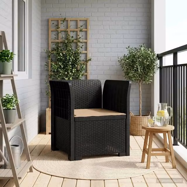 Poltrona da giardino a 1 posto con cuscino in effetto rattan color antracite per balcone e terrazzo
