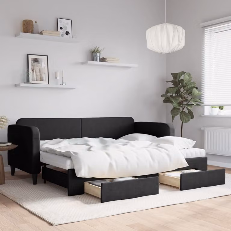 Maison Exclusive - Divano letto estraibile con cassetti, nero, 80x200 cm, tessuto