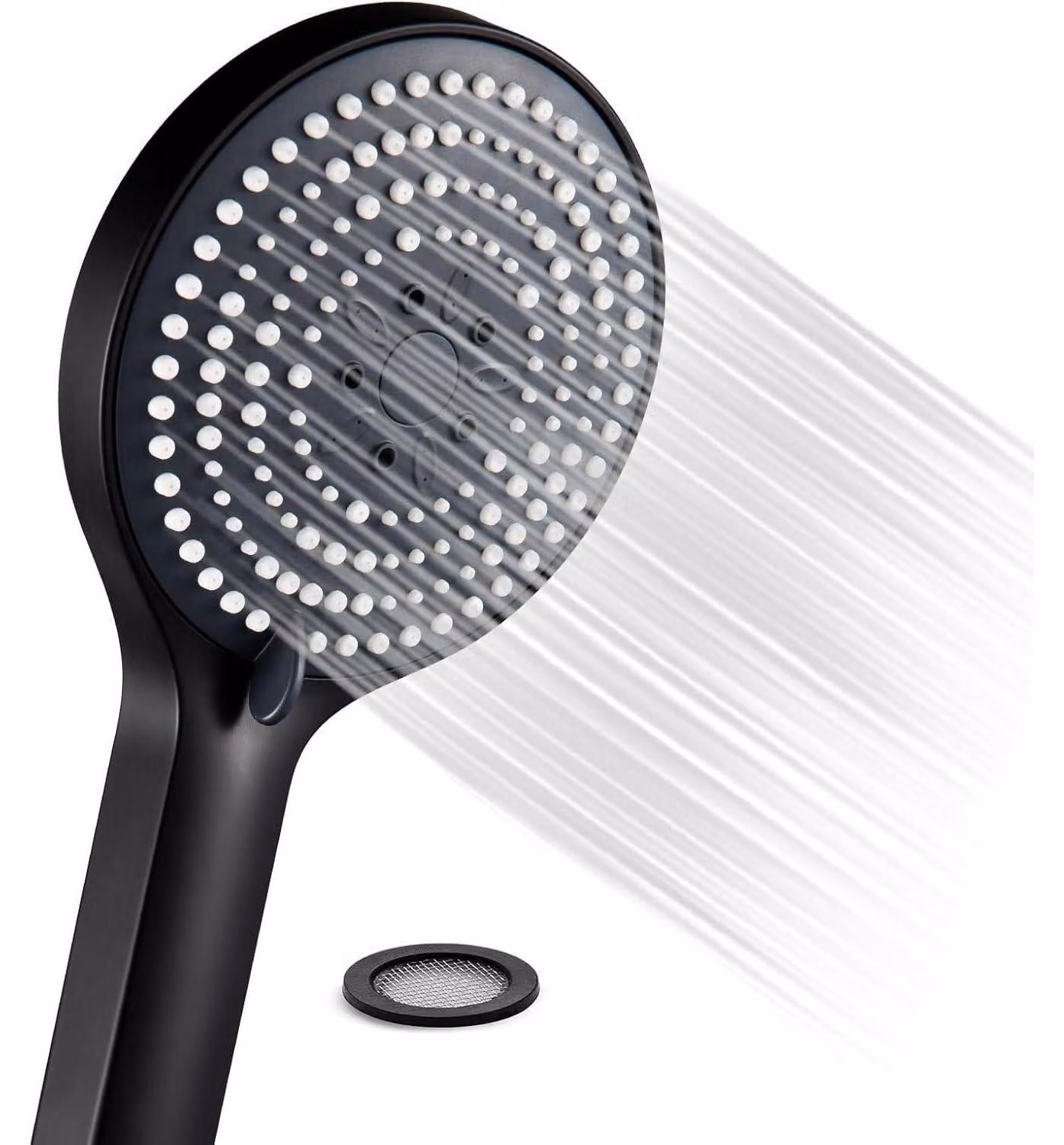 Doccia a soffione nero, grande, con 6 tipi di getto, a risparmio idrico, diametro 130 mm, in ABS cromato