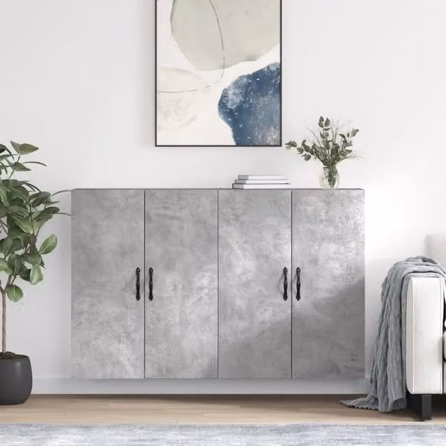 Set di 2 armadietti da parete vidaXL in legno e metallo, colore grigio, design moderno per bagno