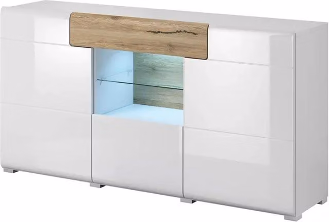Buffet 160cm collezione OHIO. Color bianco e rovere. LED inclusi
