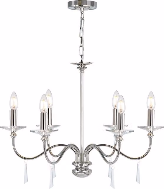 Lampadario Classico Finsbury Park Acciaio Nichel Lucido Vetro 6 Luci E14