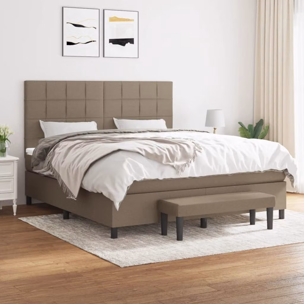 The Living Store Letto a molle con materasso Taupe 160x200 cm in tessuto