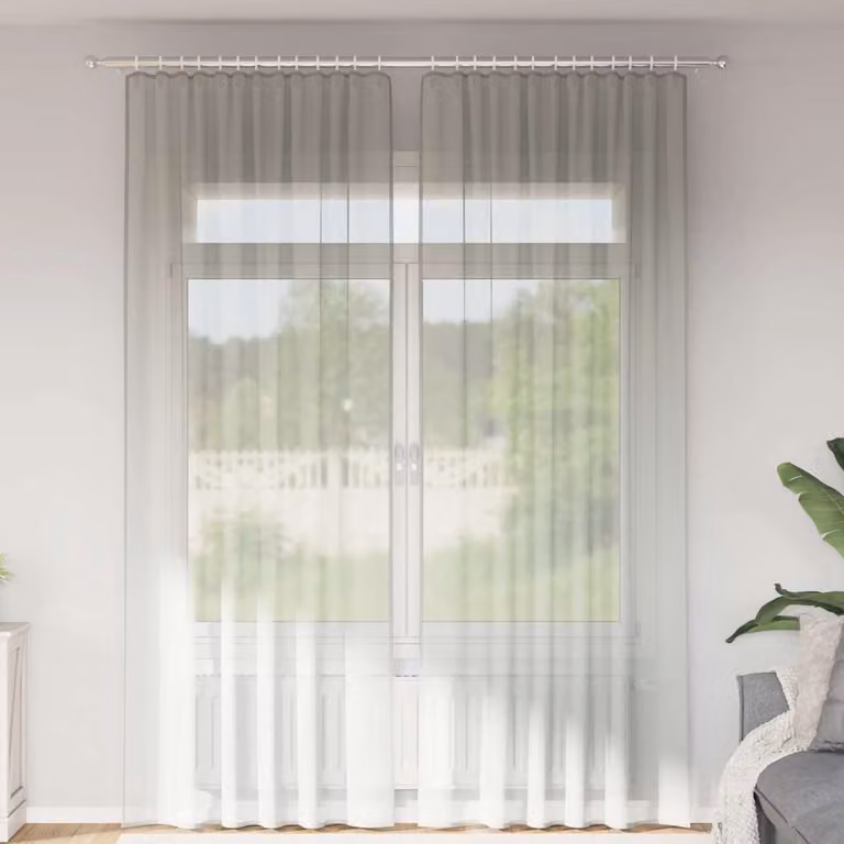 Set di 2 tende in voile semi-trasparenti vidaXL con tasche per asta, colore grigio chiaro, L: 140 cm, H: 260 cm