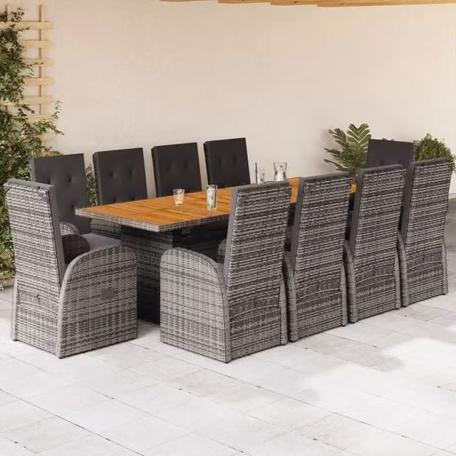 Set da pranzo da giardino vidaXL in legno di acacia e polyrattan grigio con 11 pezzi