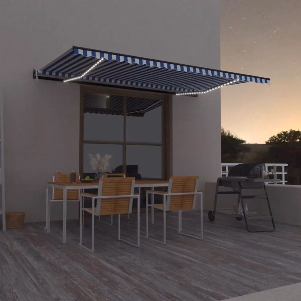 Tenda retrattile vidaXL in poliestere e alluminio, Blu e Bianco, L: 500 cm x P: 350 cm, con telecomando