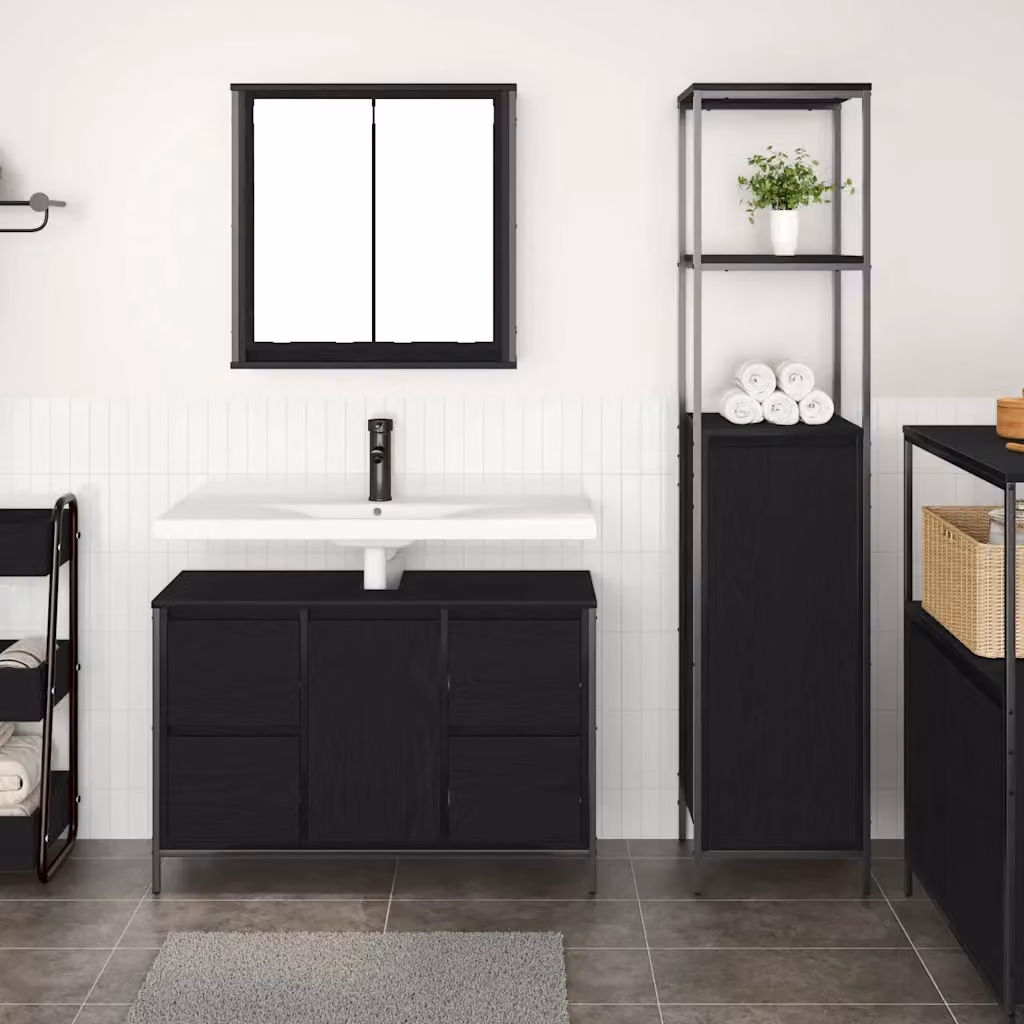 Set di mobili per il bagno moderno vidaXL in 2 pezzi, colore nero opaco, con vanità e contenitore, L: 36 cm, P: 35 cm, H: 165 cm
